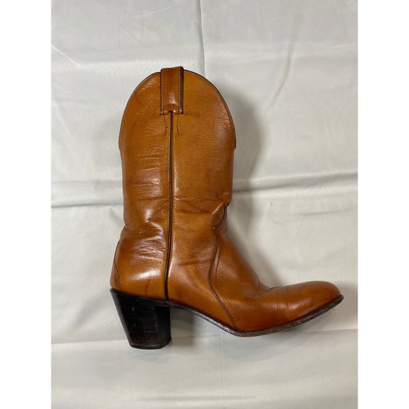 VTG Justin Tan Leather Western Cowboy Boots Pointed Toe Stacked Womens Heel  8 - Picture 7 of 12